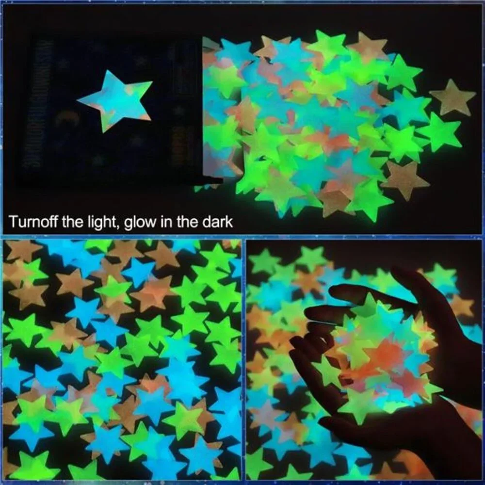 100 Pcs Colorful Glow in The Dark Luminous Stars Fluorescent